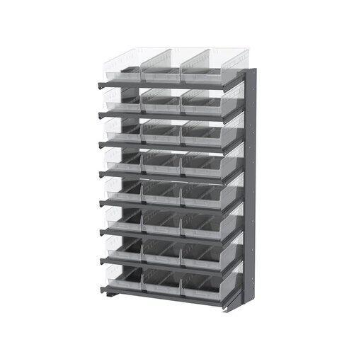 900 lbs Gray Steel 16 Single Sided Fixed Rack - 36 3/4" Overall Length - 60 1/4" Height - 24 - Bins Included
