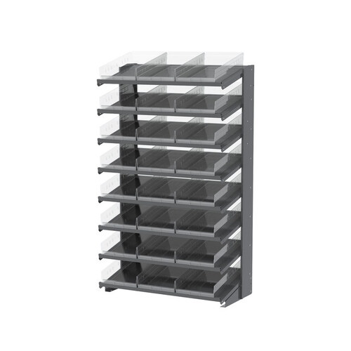 APRS 900 lb Clear Gray Steel 16 ga Single Sided Fixed Rack - 36 3/4" Overall Length - 24 Bins - Bins Included