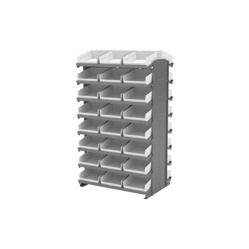 800 lbs White Gray Steel 16 ga Double Sided Fixed Rack - 36 3/4" Overall Length - 60 1/4" Height - 48 - Bins Included