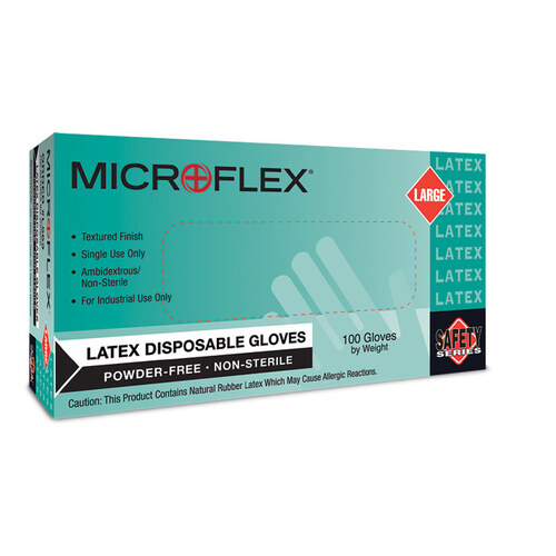 Microflex L563 General Purpose Disposable Gloves, Large, Natural Rubber Latex, Natural