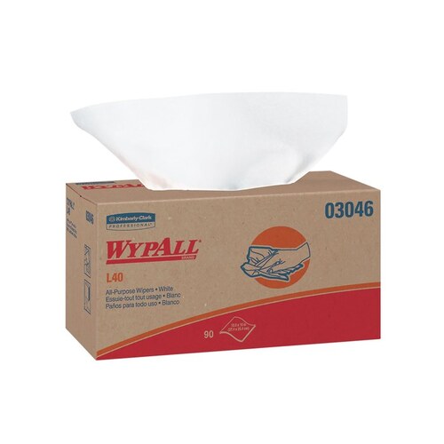 WypAll 03046 L40 Series Pop-Up Box Towel, 10 x 10.8 in, 90, Double Re-Creped, White, 1 Plys