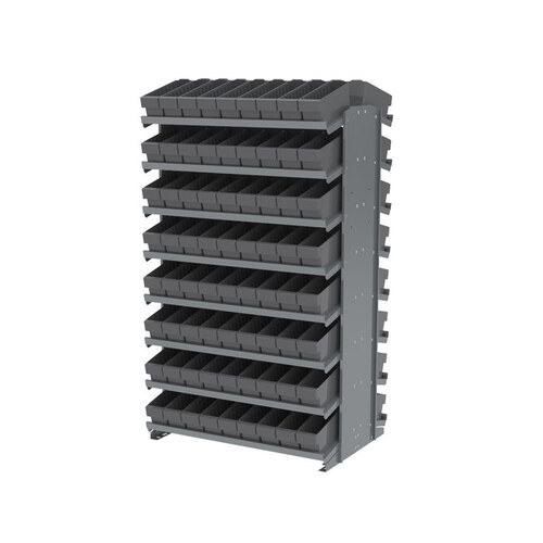 800 lb Gray Steel 16 ga Double Sided Fixed Rack - 36 3/4" Overall Length - 144 Bins - Bins Included
