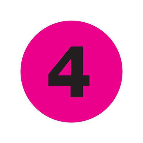Fluorescent Pink Paper Number Labels - 4" Width - 4" Height