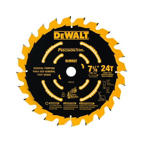 Precision Saw Blade, 7-1/4 in Dia, 24-Teeth, Carbide Cutting Edge, Applicable Materials: Wood