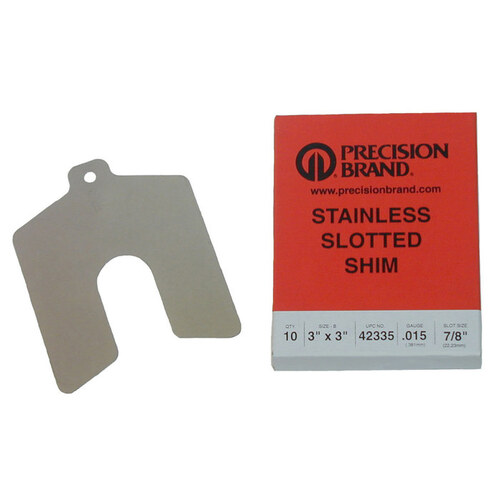 300 Series Stainless Steel Slotted Shim - 5" Width x 5" Length x 0.100" Thick - 1-5/8" Slot - pack of 5