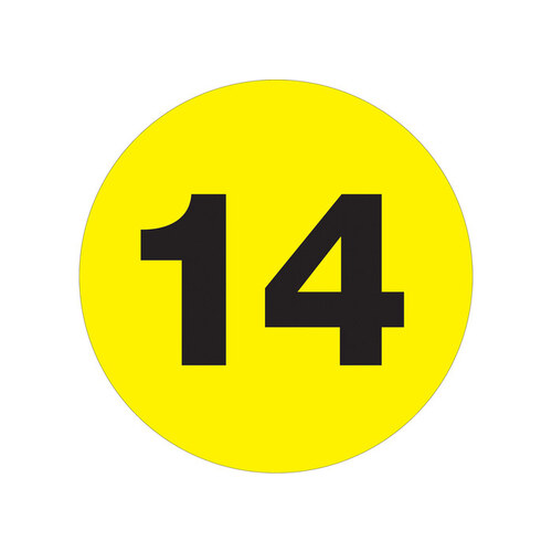 Fluorescent Yellow Paper Number Labels - 1" Width - 1" Height