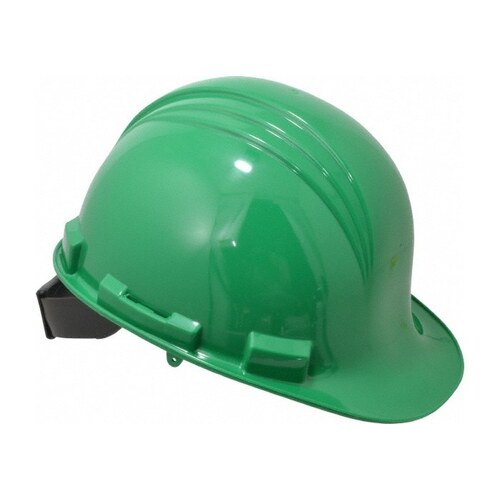 Green High Density Polyethylene Cap Style Hard Hat - 2-Point Strap Type - 4-Point Suspension - Ratchet Adjustment