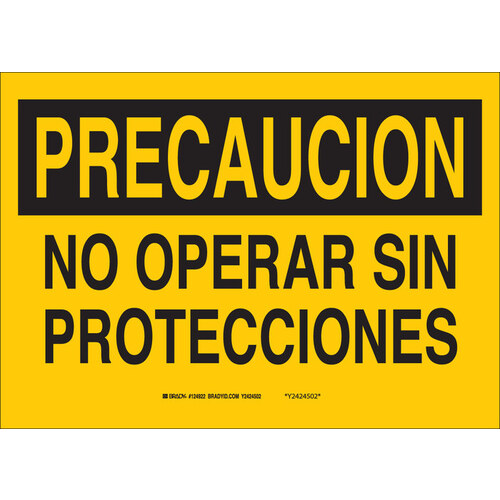B-555 Aluminum Rectangle Yellow Equipment Safety Sign - 14" Width x 10" Height - Language Spanish