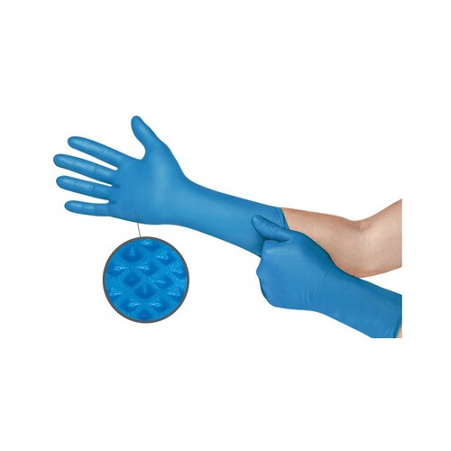 93-283 Blue 7.5-8 Powder Free Disposable Gloves - 11.8" Length - Textured Finish - 8 mil Thick