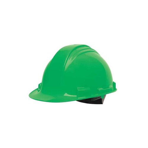 Green High Density Polyethylene Cap Style Hard Hat - 2-Point Strap Type - 4-Point Suspension - Ratchet Adjustment