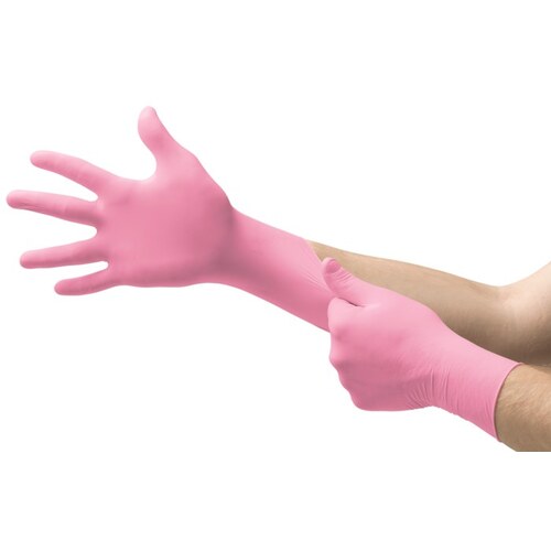 Nitrafree Pink X-Small Powder Free Disposable Gloves - Textured Fingers Finish