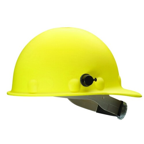 Metal Yellow High Density Polyethylene Cap Style Hard Hat - 8-Point Suspension - Pin Lock, Ratchet Adjustment