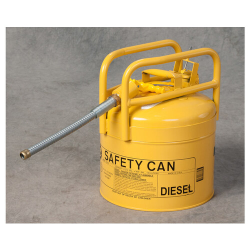 Yellow Galvanized Steel Flexible Spout 5 gal Safety Can - 15 3/4" Height - 12 1/2" Overall Diameter