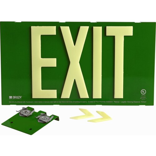 Glo B-555 Aluminum / Steel Rectangle Green Exit Sign - 15 3/4" Width x 8 3/4" Height - Glow in the Dark