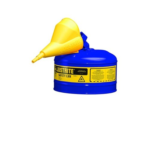 Blue Steel Leak-Proof, Pressure-Relief Vent, Self-Closing 2 1/2 gal Safety Can - 11 1/2" Height - 11 3/4" Overall Diameter