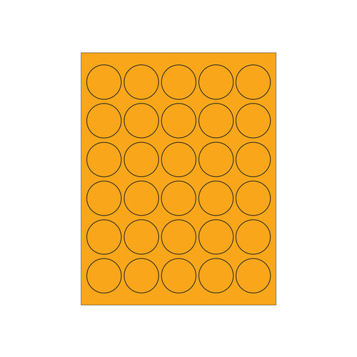 Fluorescent Orange Permanent Acrylic Circle Laser Labels - 1 1/2" Width - 1 1/2" Height