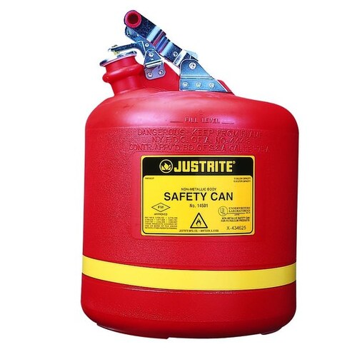 Red Polyethylene Leak-Proof, Pressure-Relief Vent, Self-Closing 5 gal Safety Can - 16" Height - 12 3/4" Overall Diameter
