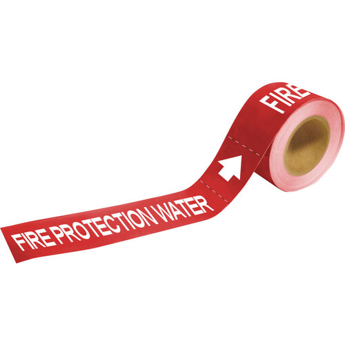 White on Red Plastic Fire System Self-Adhesive Pipe Marker - 1" Height - 8" Length with Right Arrow - B-736
