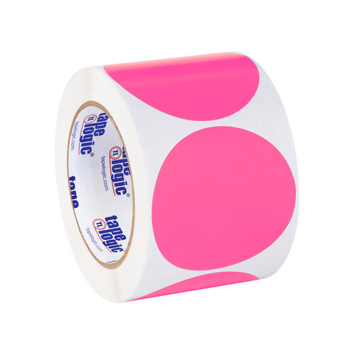 Fluorescent Pink Paper Blank Circle Inventory Labels - 3" Diameter Height