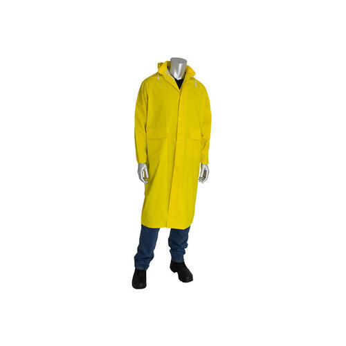 201-300 Yellow Large Polyester/PVC Rain Coat - Detachable Hood - Fits 54" Chest - 48" Length