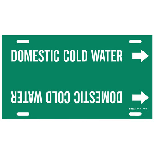 White on Green Plastic Water Strap-On Pipe Marker - 2 1/2" Character Height with Right Arrow - B-915
