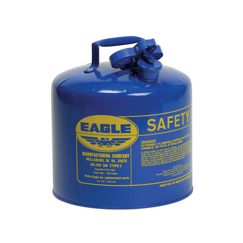 Blue Galvanized Steel Self-Closing 5 gal Safety Can - 13 1/2" Height - 12 1/2" Overall Diameter
