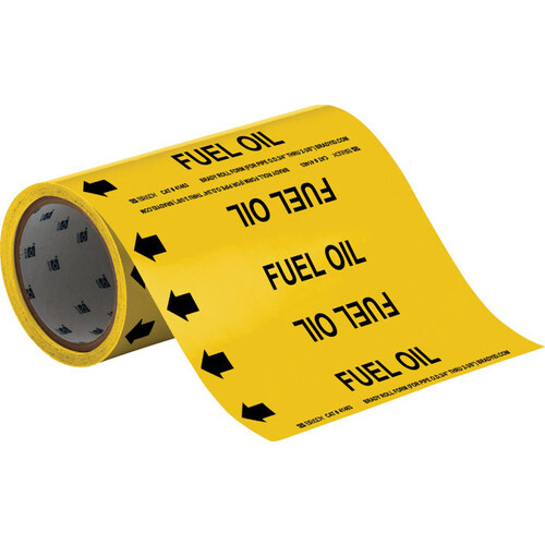 Black on Yellow Vinyl Oil Self-Adhesive Pipe Marker - 8" Height - 30 ft Length with Left Arrow - B-946