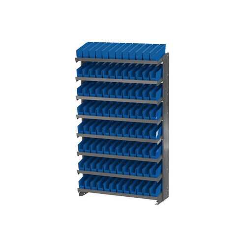400 lbs Blue Gray Steel 16 Single Sided Fixed Rack - 36 3/4" Overall Length - 60 1/4" Height - 96 - Bins Included