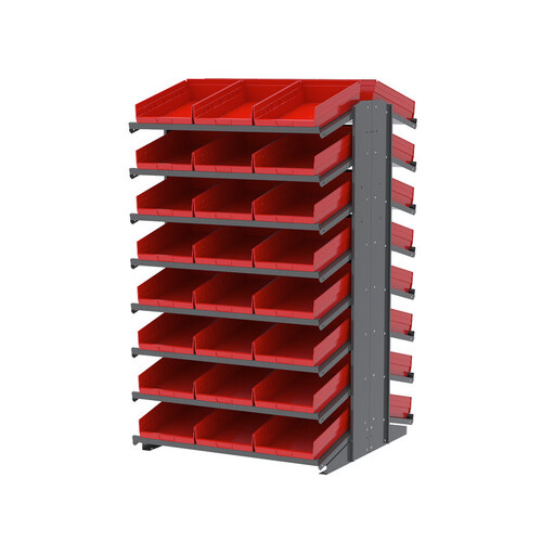 1800 lb Red Gray Steel 16 ga Double Sided Fixed Rack - 36 3/4" Overall Length - 48 Bins - Bins Included