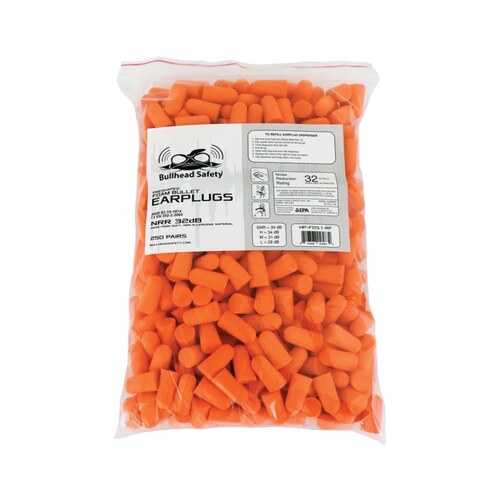 Orange Polyurethane Foam Disposable Uncorded Bullet Ear Plug Dispenser Refill - 32 dB NRR Ear Plug