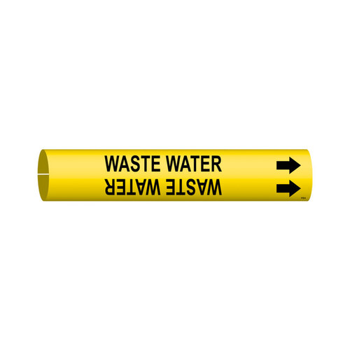 Snap-On Black on Yellow Plastic Water Snap-On Pipe Marker - 1/2" Character Height with Right Arrow - B-915