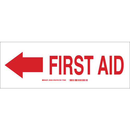 B-302 Polyester Rectangle White First Aid Sign - 14" Width x 3.5" Height - Laminated