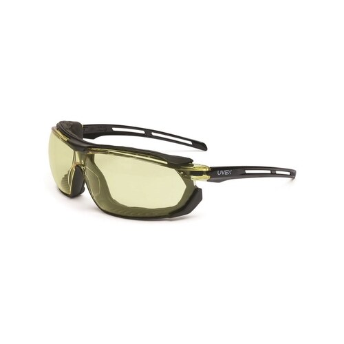 Universal Polycarbonate Safety Glasses Amber Lens - Black Frame - Straight