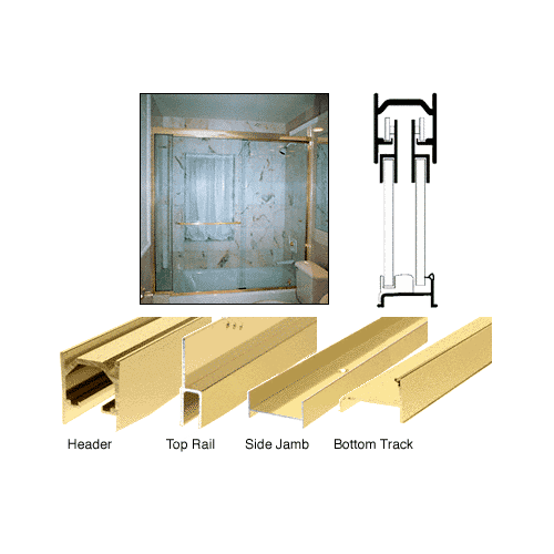 Brite Gold Anodized Frameless Sliding Shower Door Kit with Towel Bar and Knob for 60" High Installation NO GLASS INCLUDED
