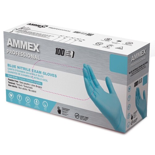 Ammex APFN44100 Blue Medium Powder Free Disposable Gloves - Exam Grade - Textured Finish