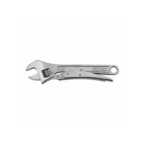 Adjustable Wrench, 10 in OAL, 1-1/4 in Jaw, Steel, Chrome, Plain-Grip Handle