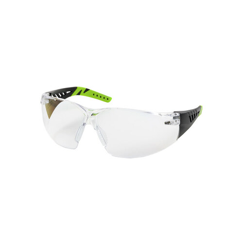 250-36 Polycarbonate Safety Glasses Clear Lens - Black/Lime Frame - Wrap Around Frame