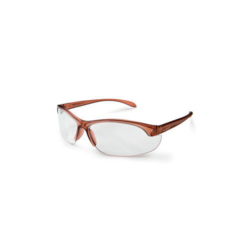 Small Polycarbonate Standard Safety Glasses TSR Gray Lens - Dusty Rose/Matte Clear Frame - Wrap Around Frame