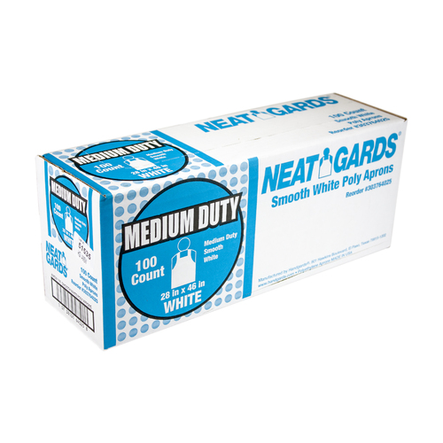 NEATGARDS 303764025 Neatgards Medium Duty Smooth White Poly Apron, 100 Each