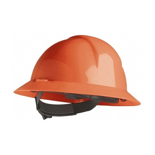 Orange High Density Polyethylene Full Brim Hard Hat - 4-Point Strap Type - 4-Point Suspension - Pin Lock Adjustment