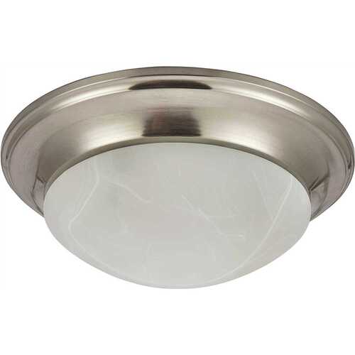 16 in. 3-Light Brushed Nickel Flush-Mount Ceiling Fixture with Alabaster Swirl Glass Color/Finish Family