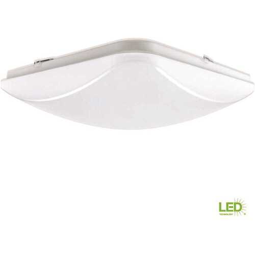 14 in. Low-Profile Square 1-Light White LED Puff Flush Mount