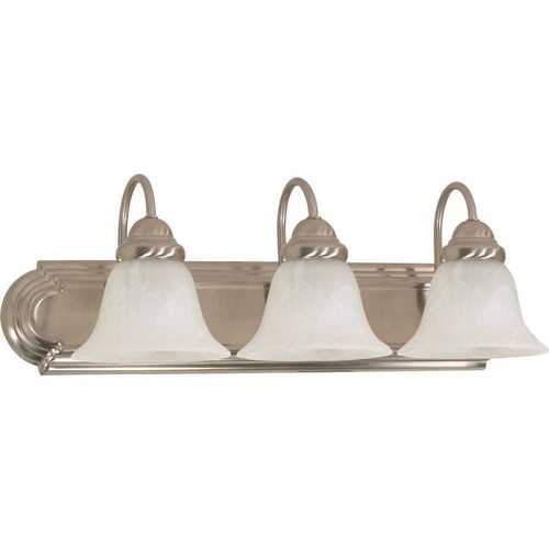 24 in. 3 Light Brushed Nickel Vanity Light with Alabaster Glass Shade