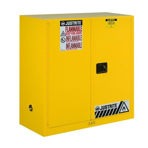 Sure-Grip Series Safety Cabinet, 30 gal, 43 in OAW, 44 in OAH, 18 in OAD, 1-Shelf, Steel, Yellow