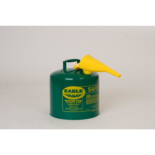 Green Galvanized Steel Self-Closing 5 gal Safety Can - 13 1/2" Height - 12 1/2" Overall Diameter