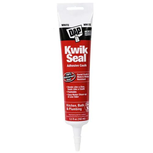 DAP 18001 KWIK SEAL Adhesive Caulk, White, -20 to 150 deg F, 5.5 oz Tube
