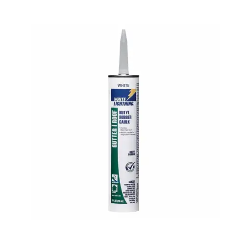 White Lightning W43400010 Caulk: 10 oz Cartridge, White, Butyl Rubber