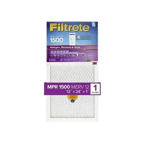 Air Filter, 12 in L, 24 in W, 12 MERV, 1500 MPR