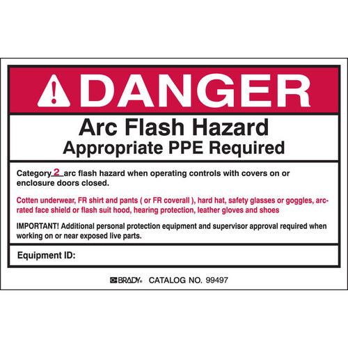 Black / Red on White Rectangle Vinyl Arc Flash Label - 6" Width - 4" Height - B-7569 - pack of 5