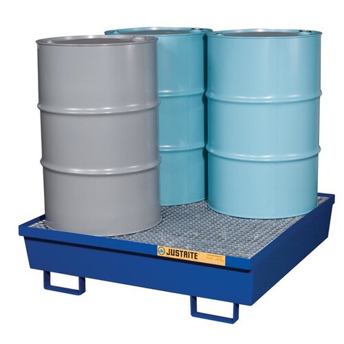 Blue Hot Rolled Steel 2400 lb 77 gal Spill Pallet - Supports 4 Drums - 47 1/4" Width - 47 1/4" Length - 13 1/16" Height